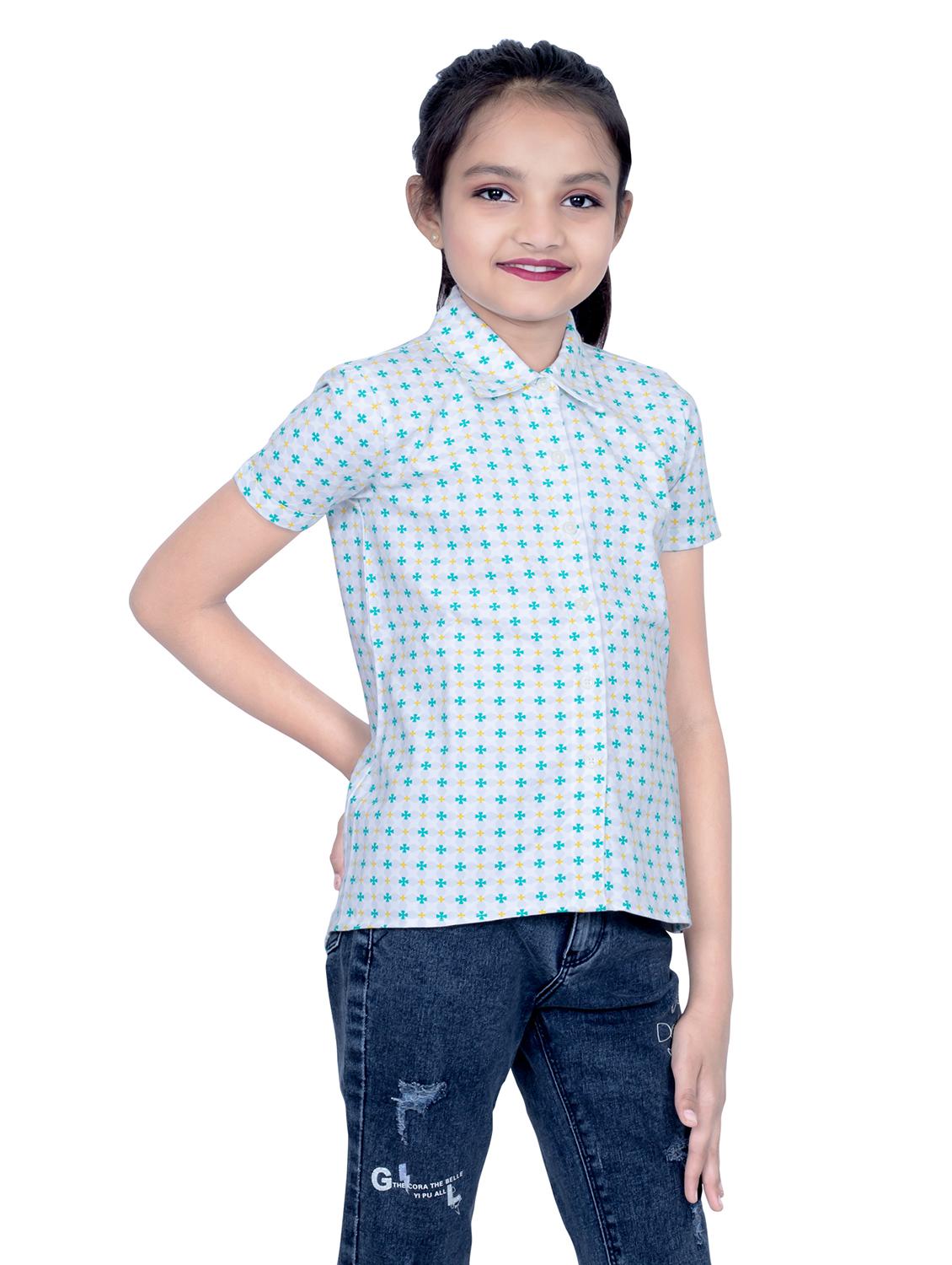 girls printed collared shirt style top - 21613456 - Standard Image - 2