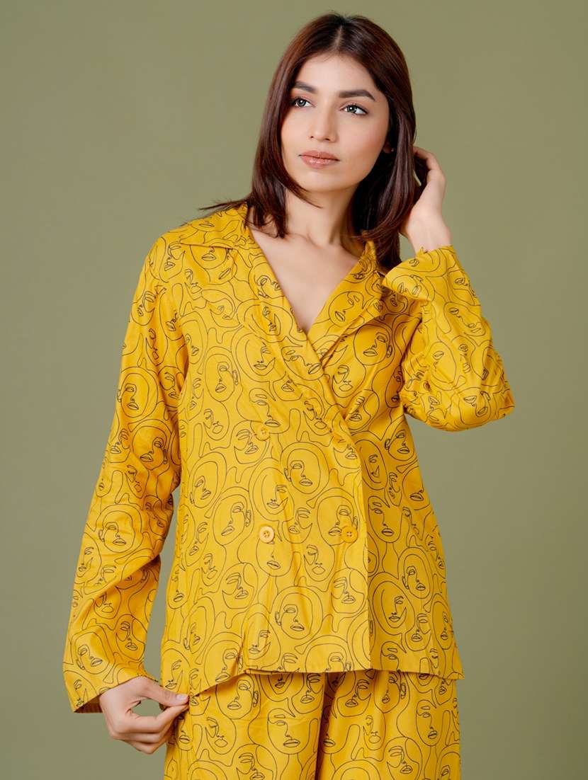 women yellow printed nightwear set - 21613481 -  Standard Image - 2
