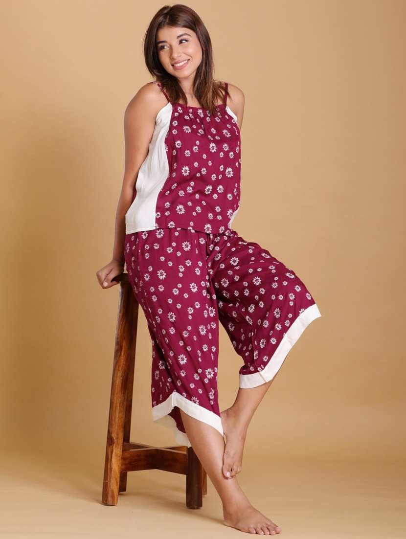 women purple floral printed nightwear set - 21613495 - Standard Image - 2