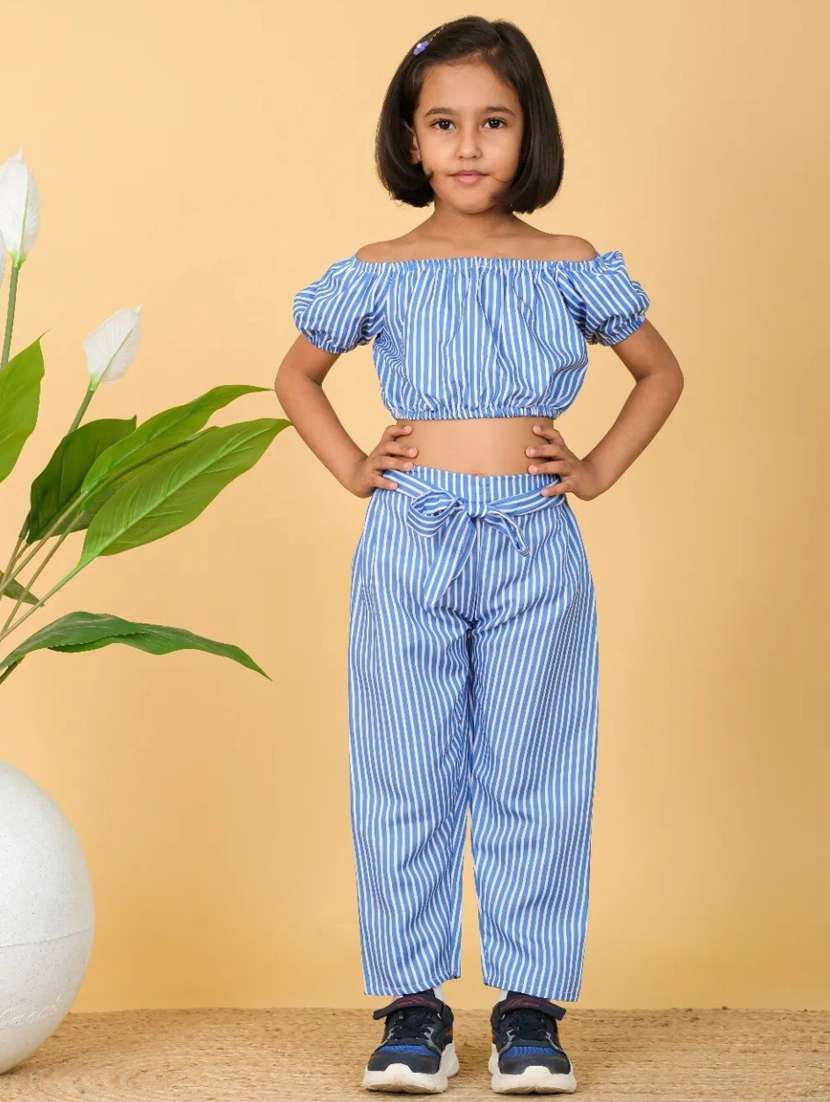 girls stripes printed full length sets