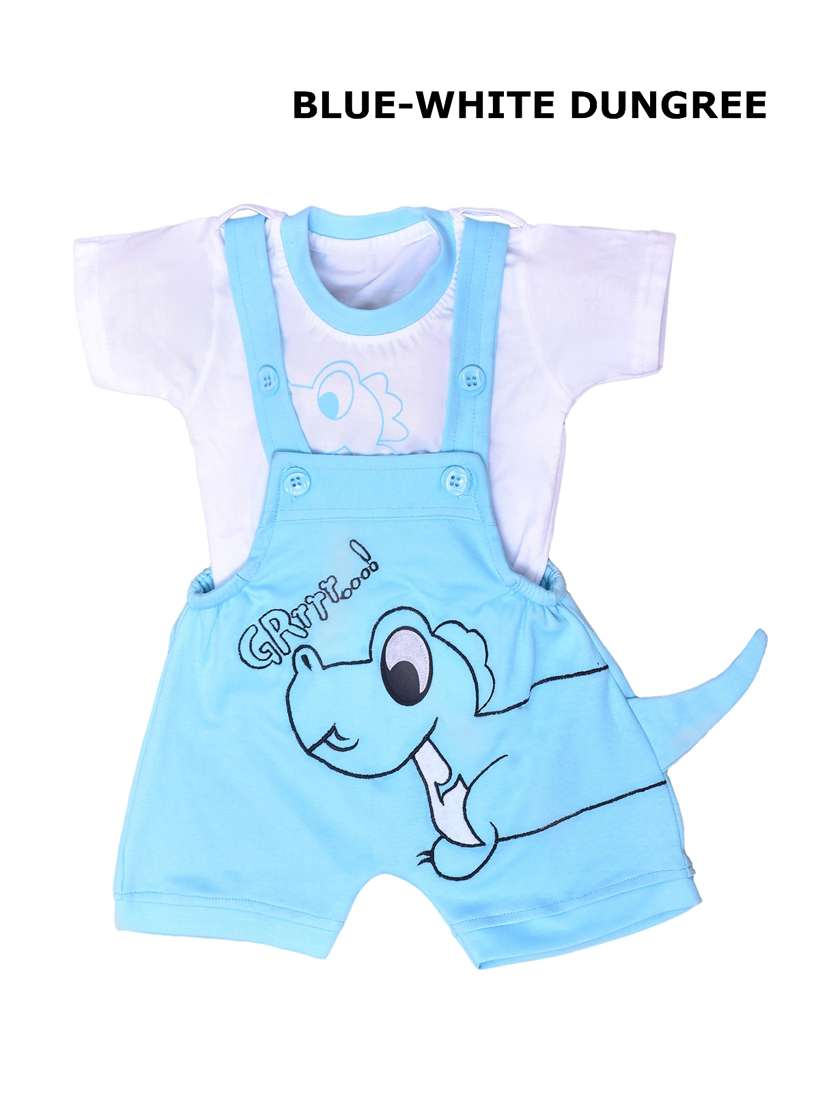girls light blue printed dungarees with t-shirt
