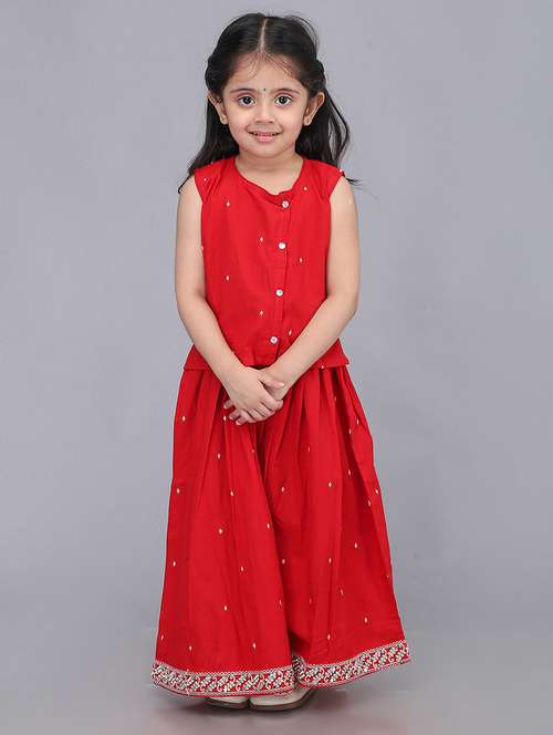 kids red self design lehenga choli