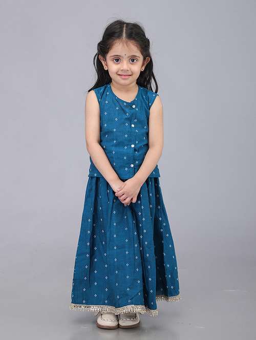 kids blue self design lehenga choli