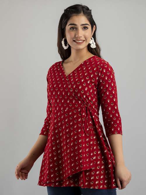 Women Three Quarter Sleeve Angrakha Kurti