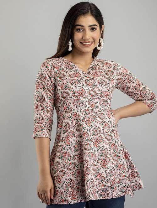 women three quarter sleeve angrakha kurti - 21613806 - Standard Image - 0