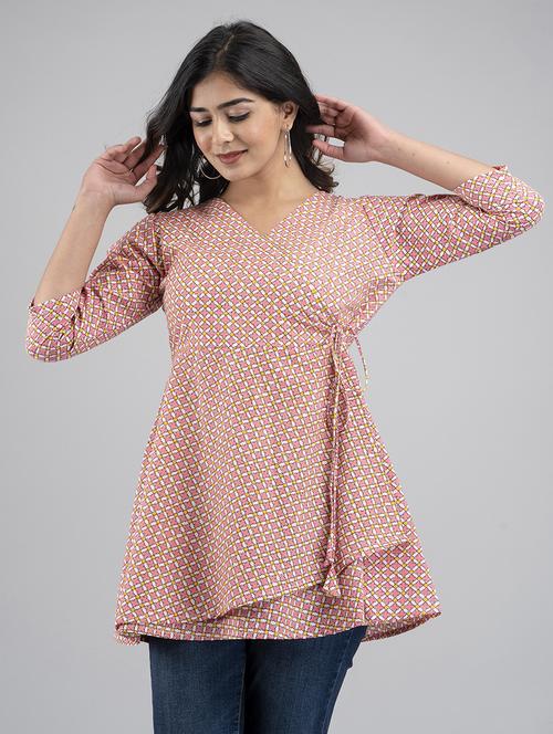 women three quarter sleeve angrakha kurti - 21613807 - Standard Image - 0
