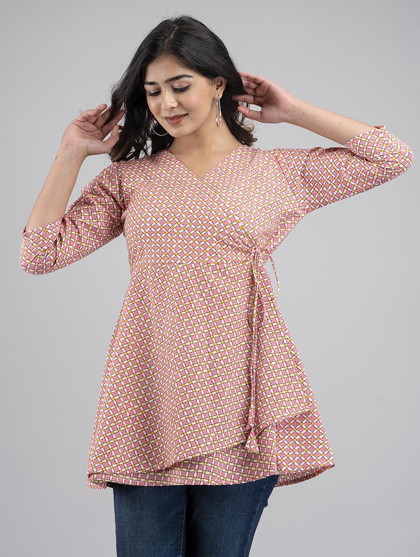 women three quarter sleeve angrakha kurti - 21613807 - Zoom Image - 0