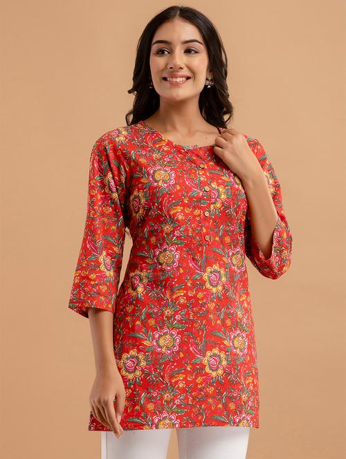 women three quarter sleeve straight kurti - 21613814 -  Standard Image - 0