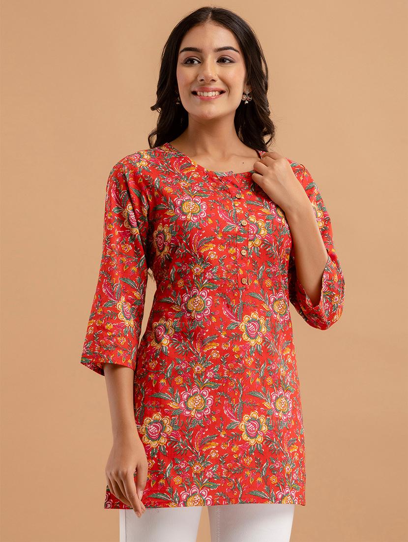 women three quarter sleeve straight kurti - 21613814 -  Zoom Image - 0