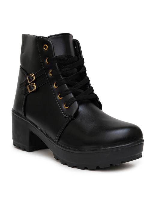women black solid lace-up boots - 21613833 -  Standard Image - 0