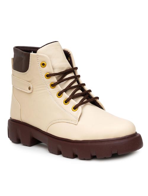 women cream solid lace-up boot - 21613836 -  Standard Image - 0