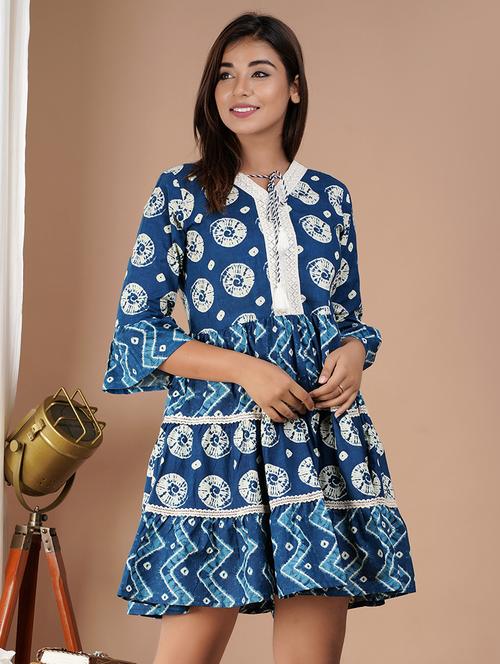 women blue printed a-line dress - 21613838 - Standard Image - 0