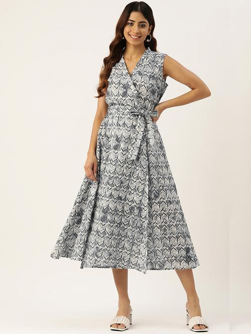 women sleeveless printed a-line dress - 21613842 - Standard Image - 0