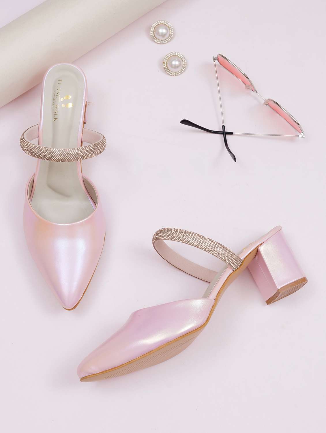 women pink block heel sandal