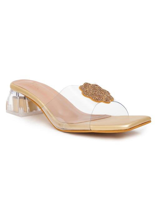 women gold block heel sandal - 21613869 -  Standard Image - 0