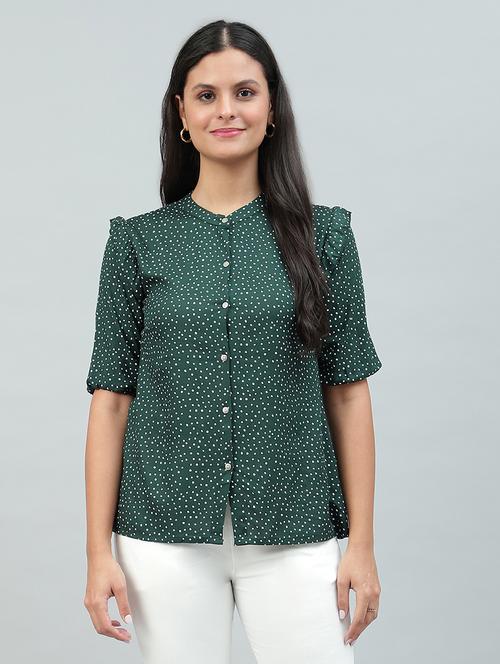 women polka dots printed short sleeves shirt style top - 21613876 - Standard Image - 0