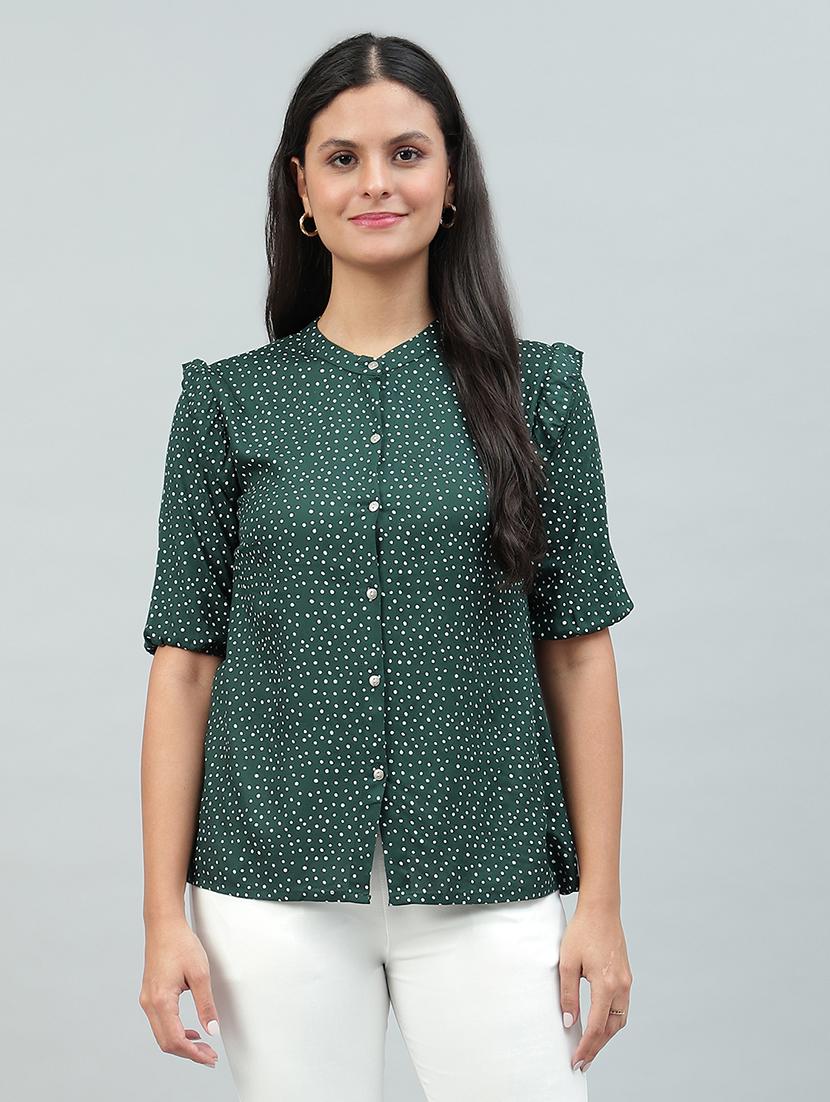 women polka dots printed short sleeves shirt style top - 21613876 - Zoom Image - 0