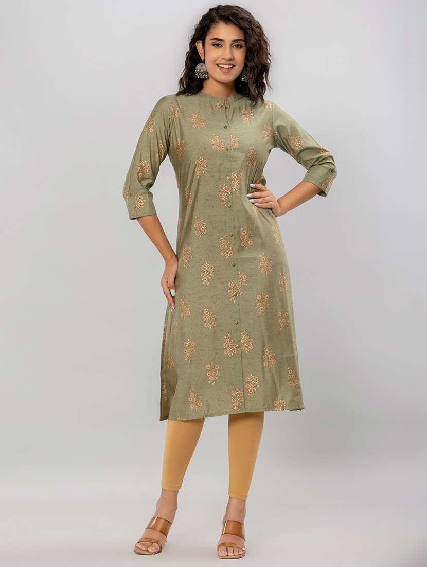women printed three quarter sleeve straight kurta