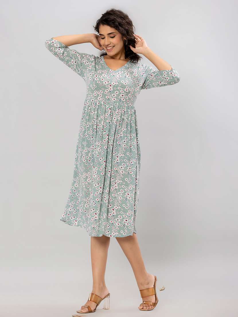 women green floral printed a-line dress