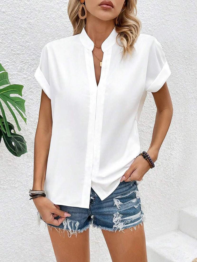 women solid short sleeves top - 21613931 - Standard Image - 2
