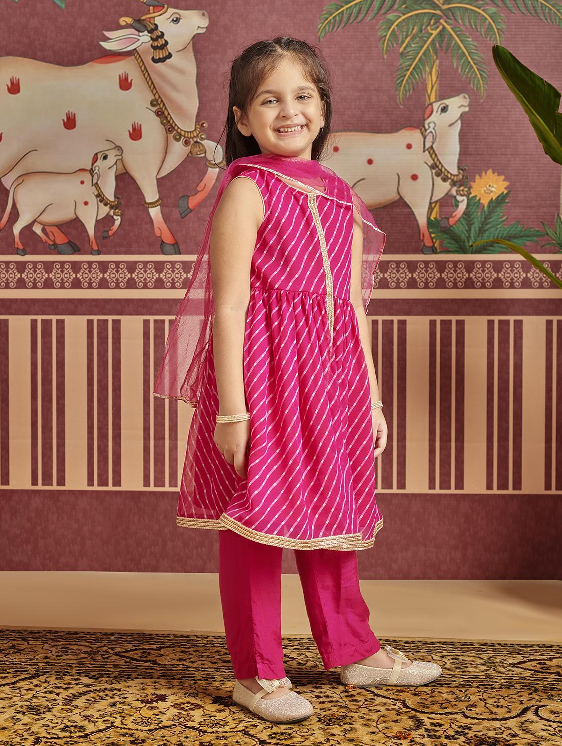 girls printed festive wear suit set - 21613943 - Standard Image - 2