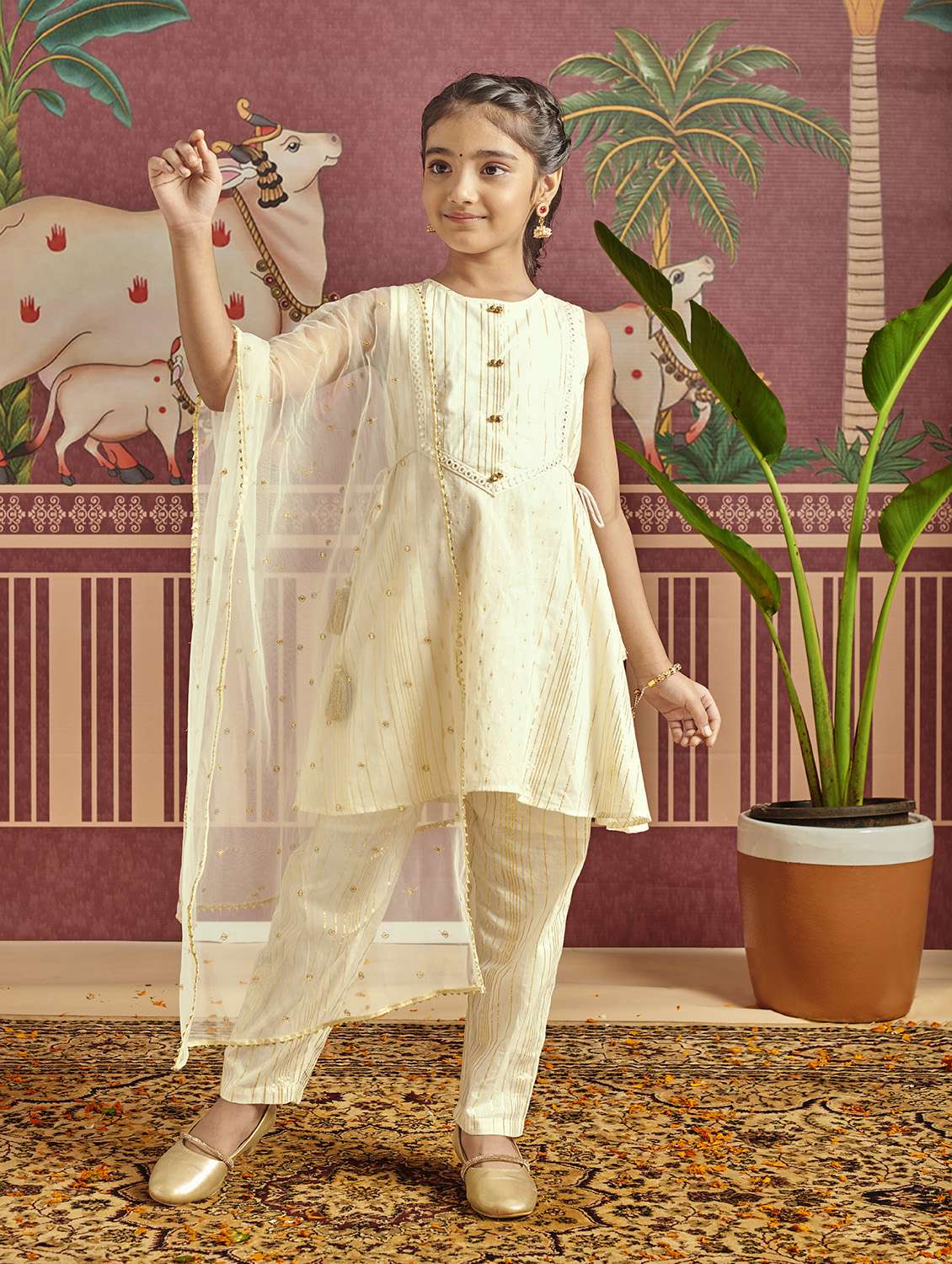 girls printed festive wear suit set