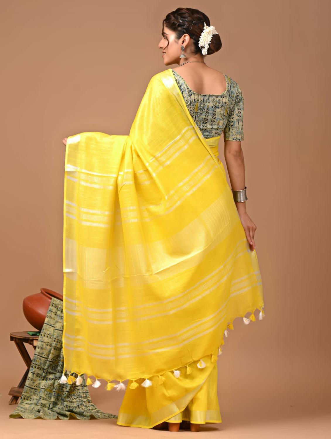 women solid handloom saree with blouse - 21613984 - Standard Image - 2