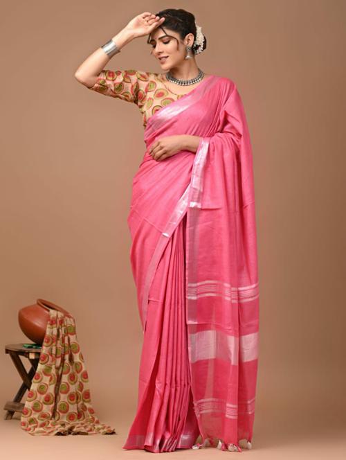 women solid handloom saree with blouse - 21613989 - Standard Image - 0