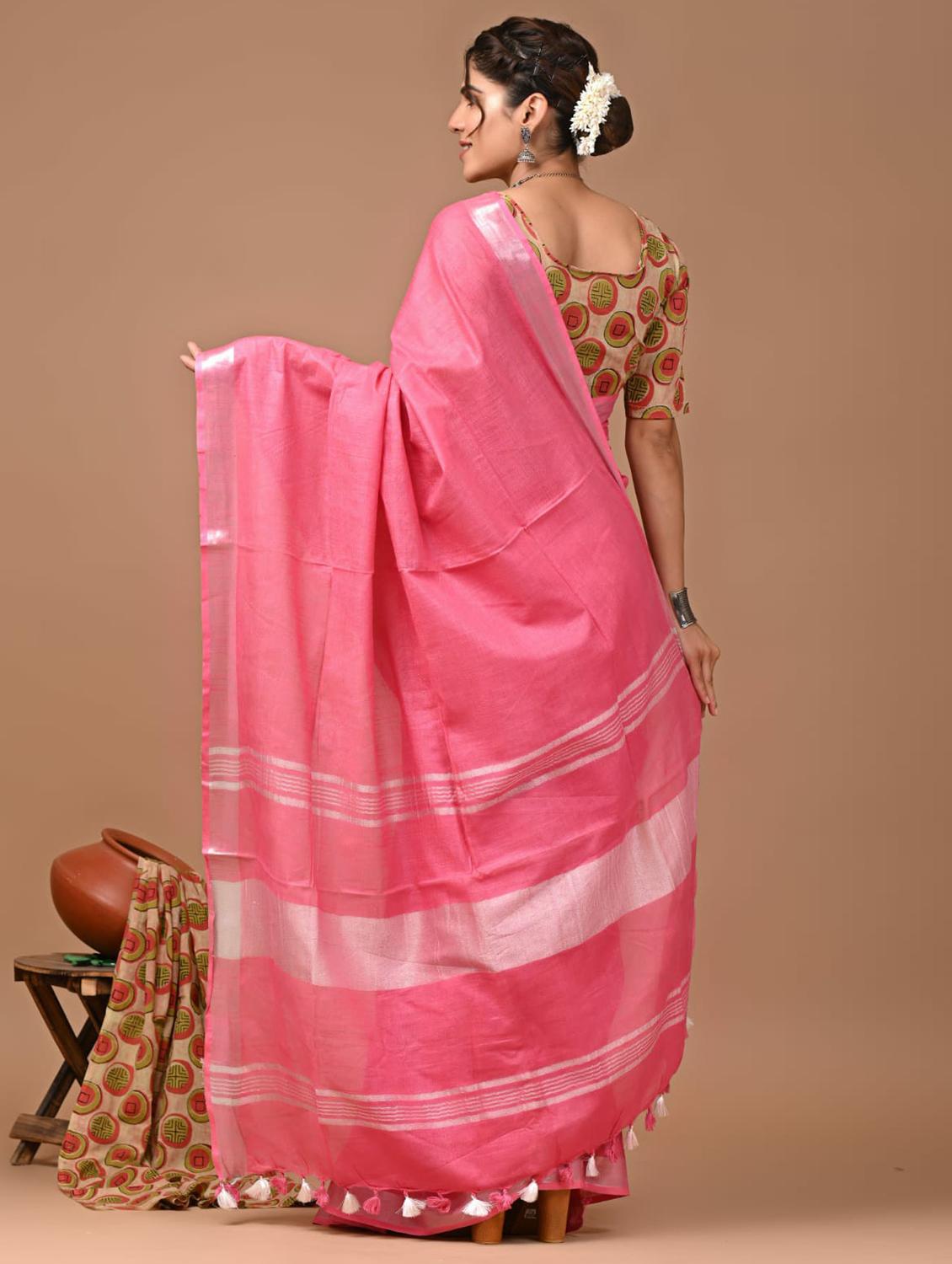 women solid handloom saree with blouse - 21613989 - Standard Image - 2