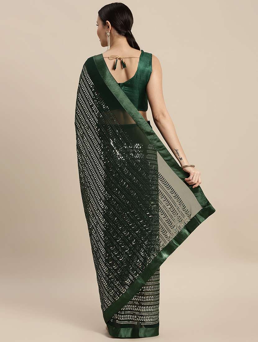 women green sequin work georgette saree with blouse - 21614020 -  Standard Image - 2