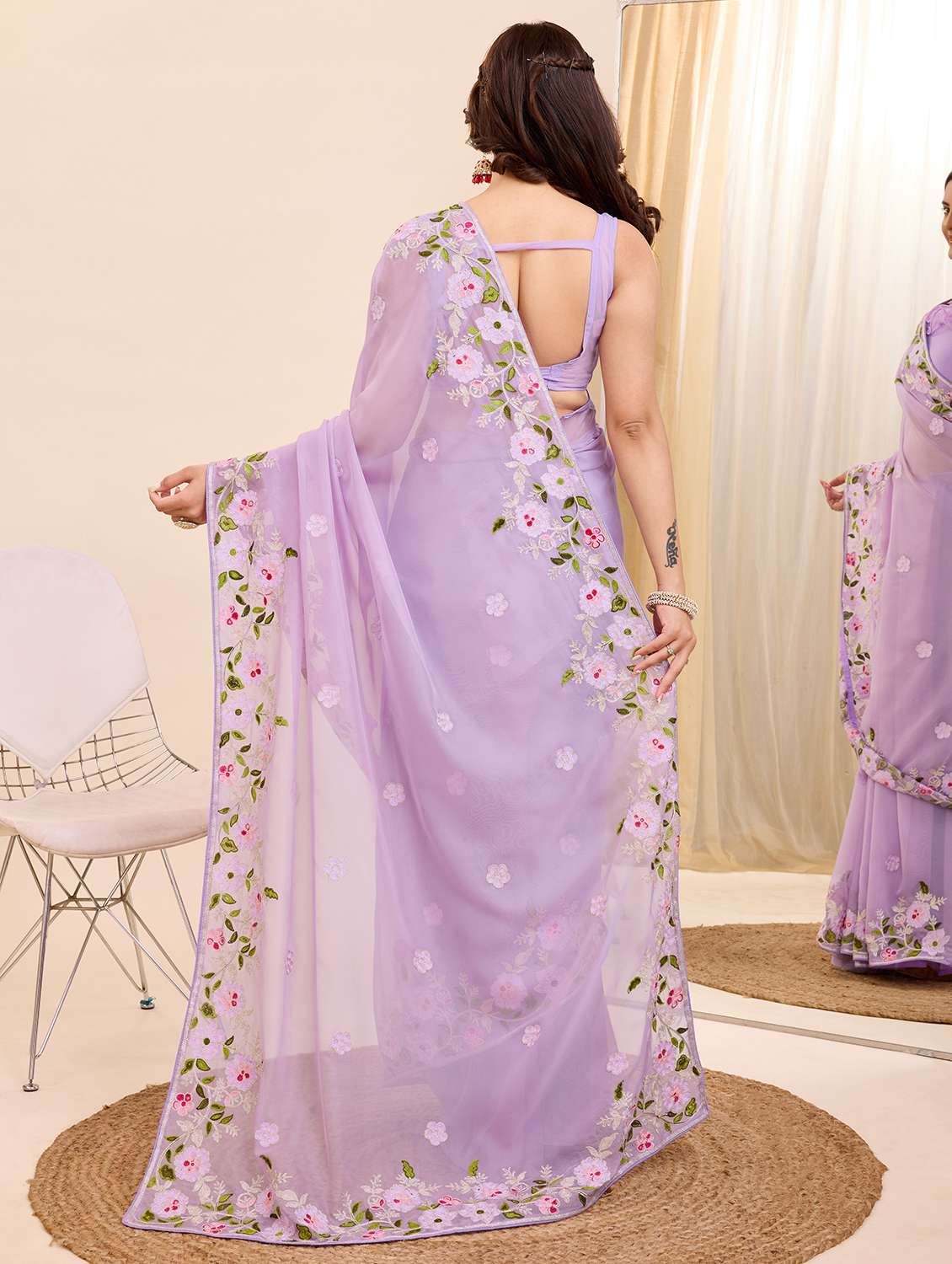 women solid with work ready to wear saree - 21614029 - Standard Image - 2