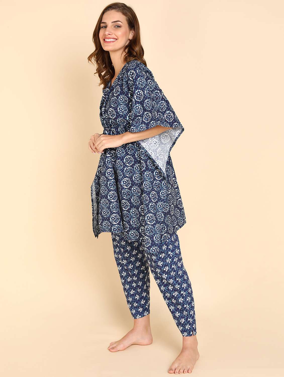 women v-neck printed nightwear set - 21614092 -  Standard Image - 2