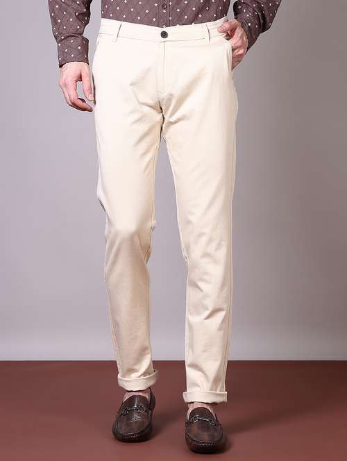 men solid mid rise chinos trouser - 21615714 - Standard Image - 0