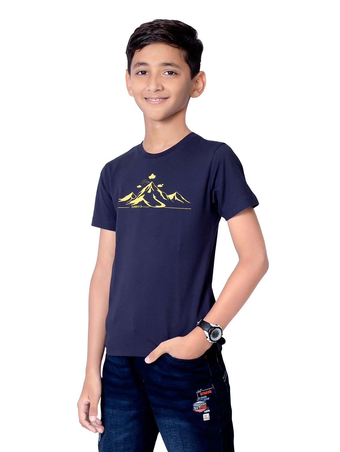 boys round neck chest print short sleeves t-shirt - 21617049 -  Standard Image - 2