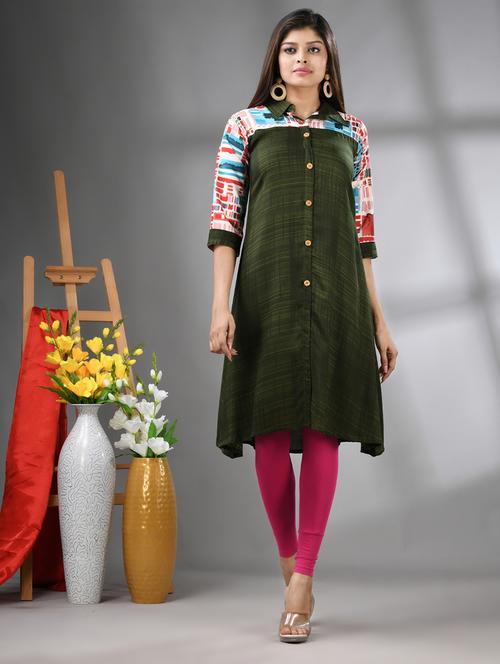women three quarter sleeve a-line kurta - 21617111 - Standard Image - 0