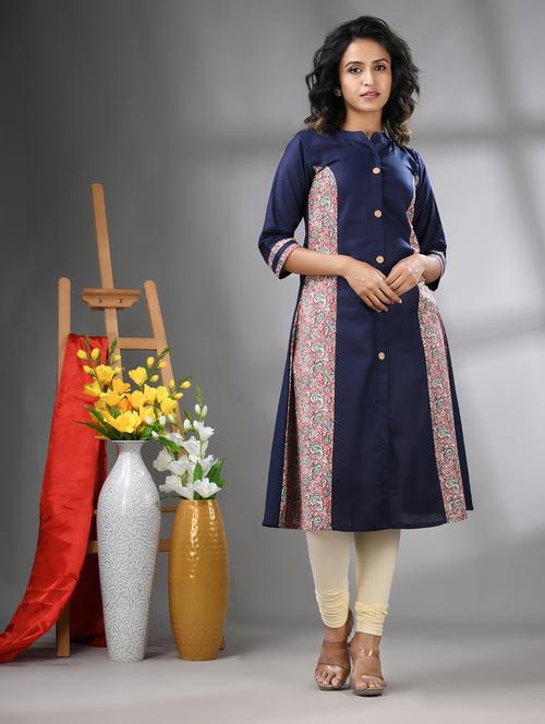 women three quarter sleeve a-line kurta - 21617116 - Standard Image - 0
