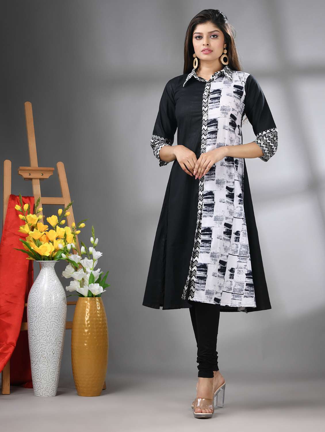 women three quarter sleeve a-line kurta - 21617117 - Zoom Image - 0