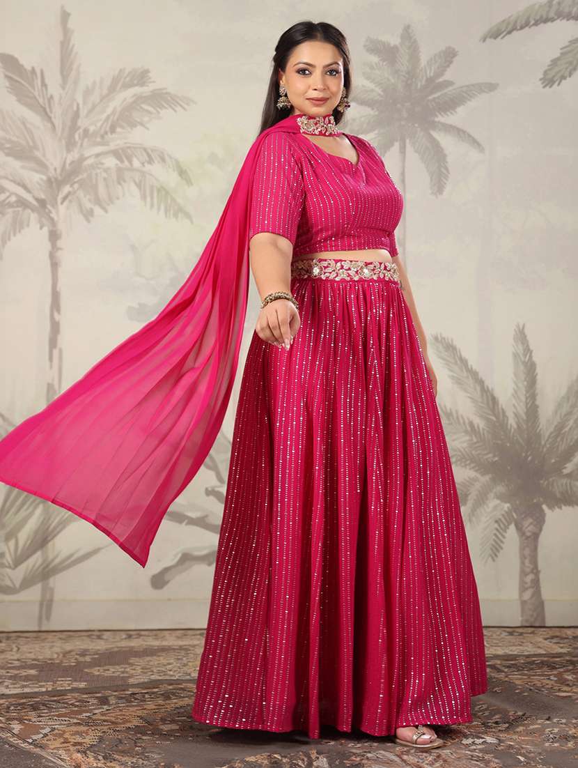 women pink  foil printed  flared stitched lehenga - 21617158 -  Standard Image - 2