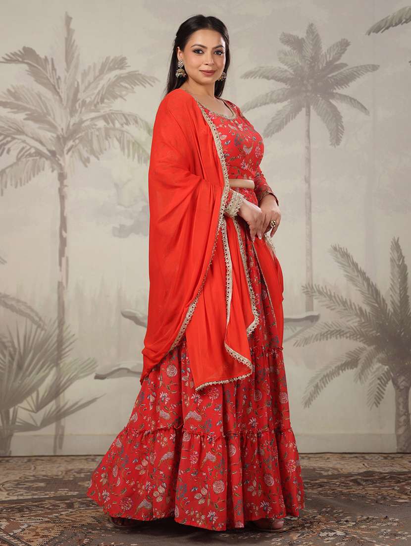 women red floral printed flared stitched lehenga - 21617172 -  Standard Image - 2