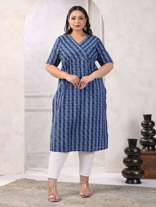 women blue elbow sleeve straight kurta  - 21617186 -  Standard Image - 0