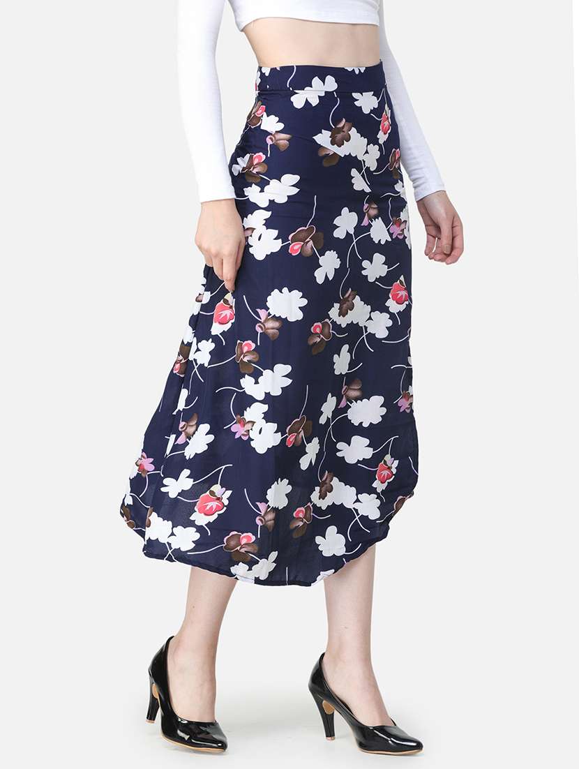 women navy blue floral printed a-line skirt - 21617228 -  Standard Image - 2