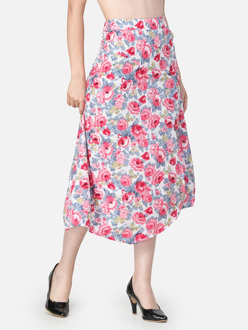 women pink floral printed a-line skirt - 21617233 - Standard Image - 2