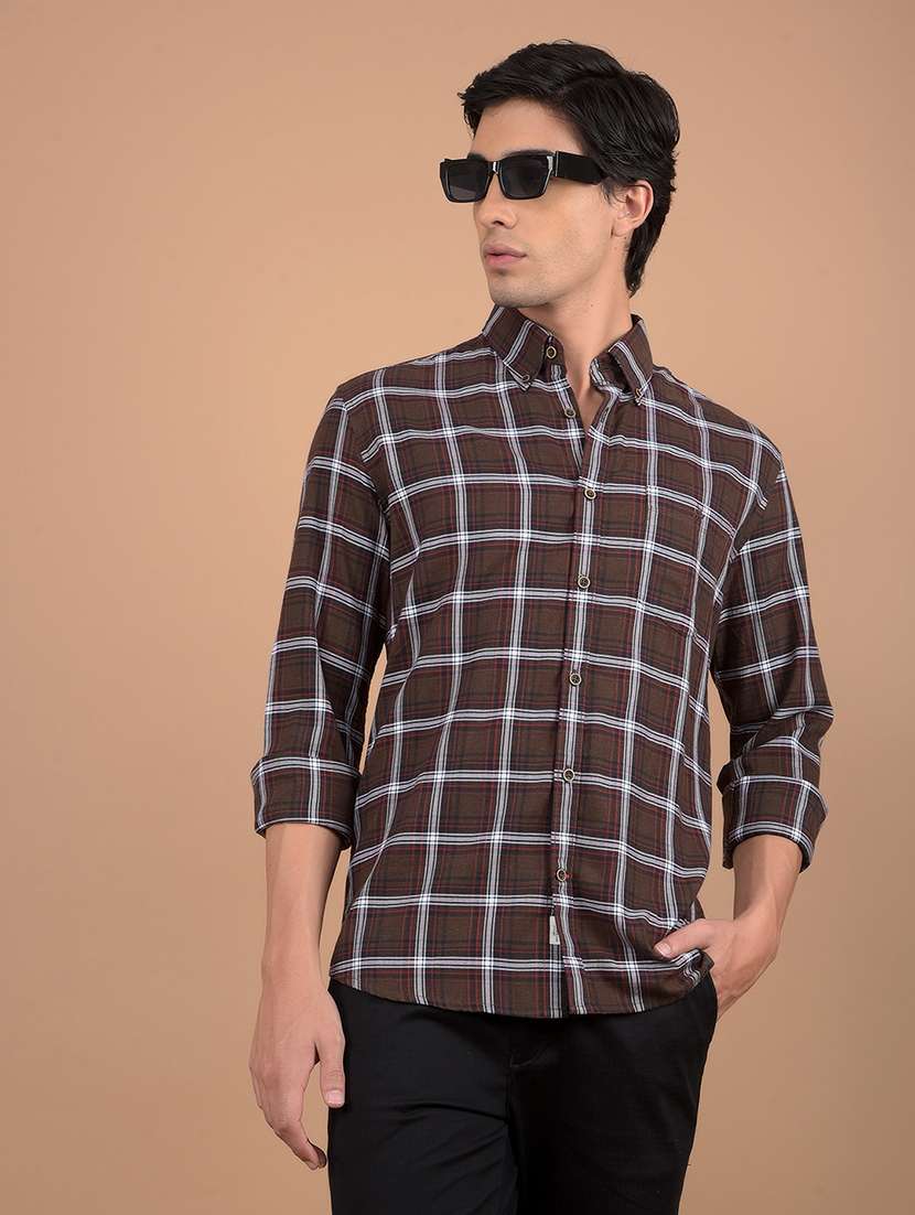 men long sleeves checkered casual shirt