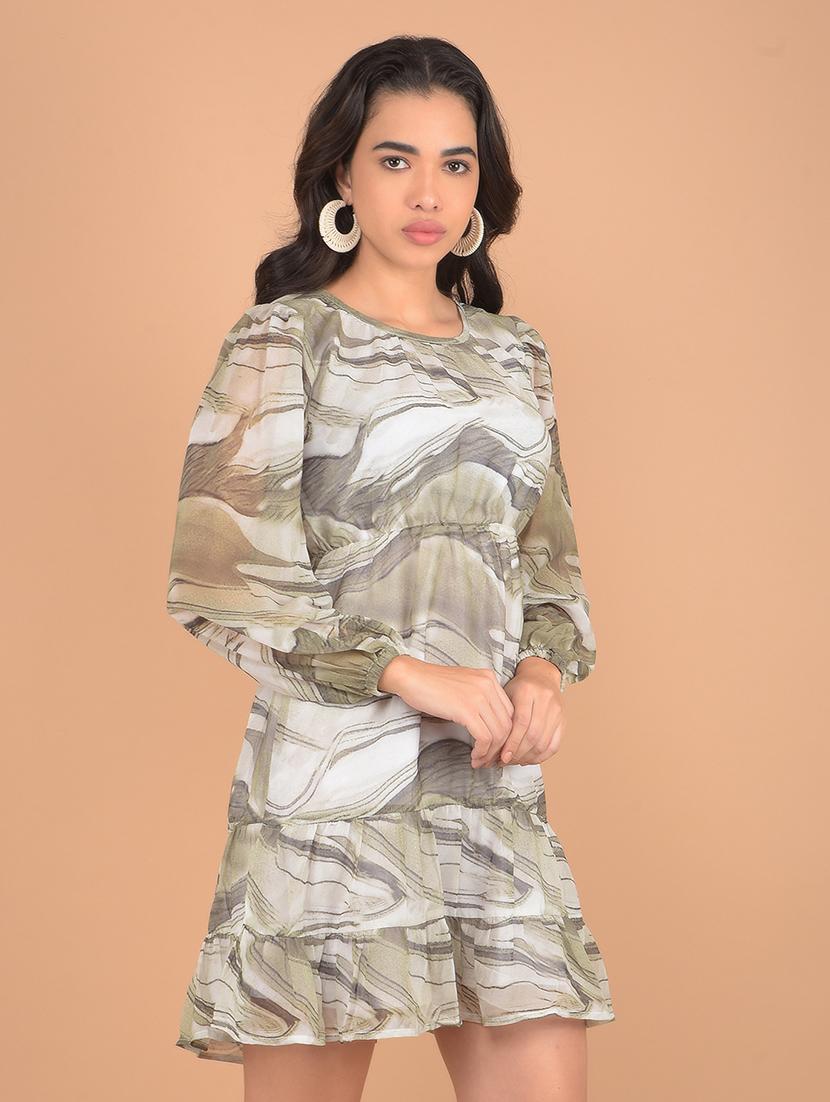 women printed long sleeves tiered dress - 21617364 - Zoom Image - 0