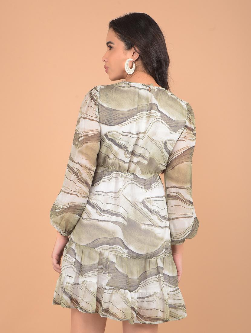 women printed long sleeves tiered dress - 21617364 - Standard Image - 2