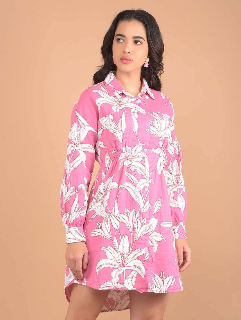 women printed collared shirt dress