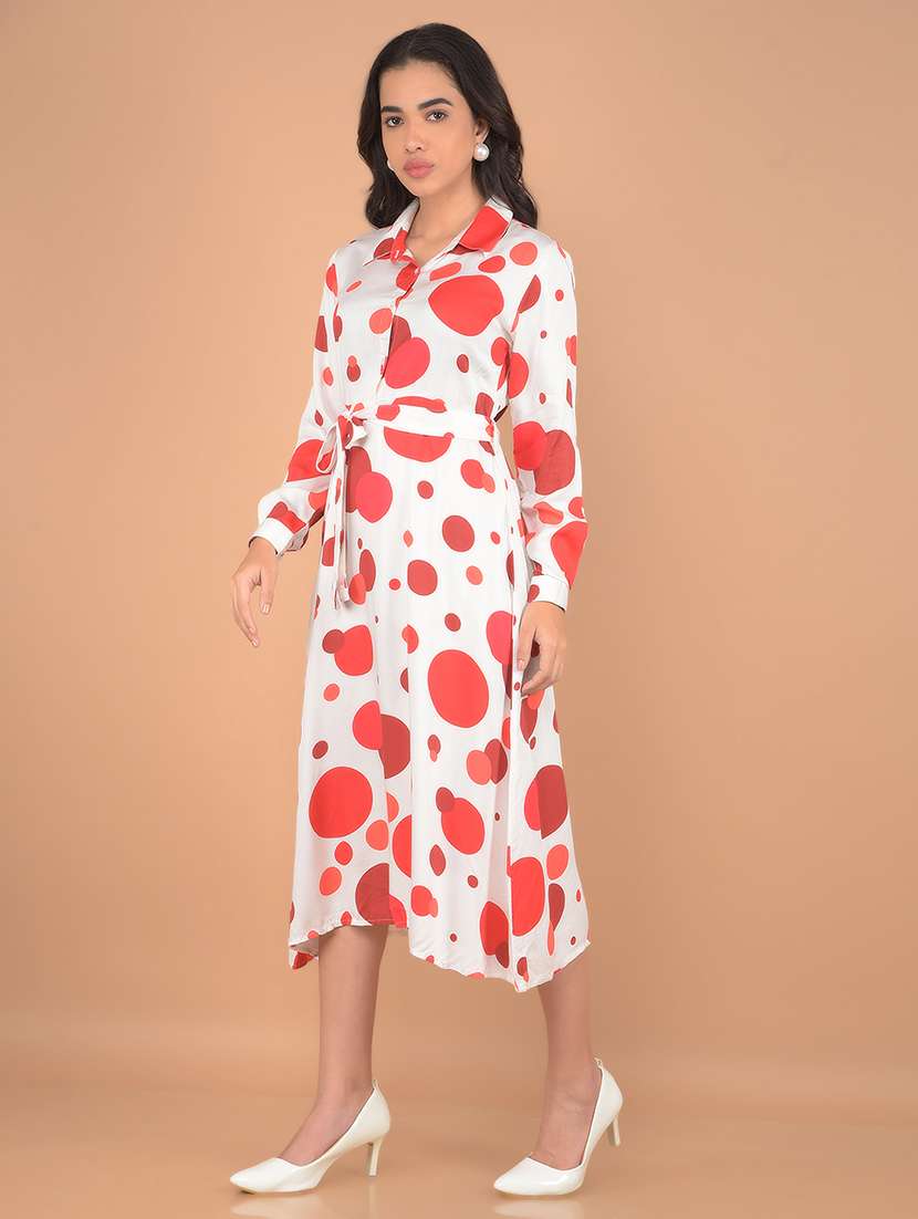 women polka dots printed collared a-line dress - 21617366 - Standard Image - 2