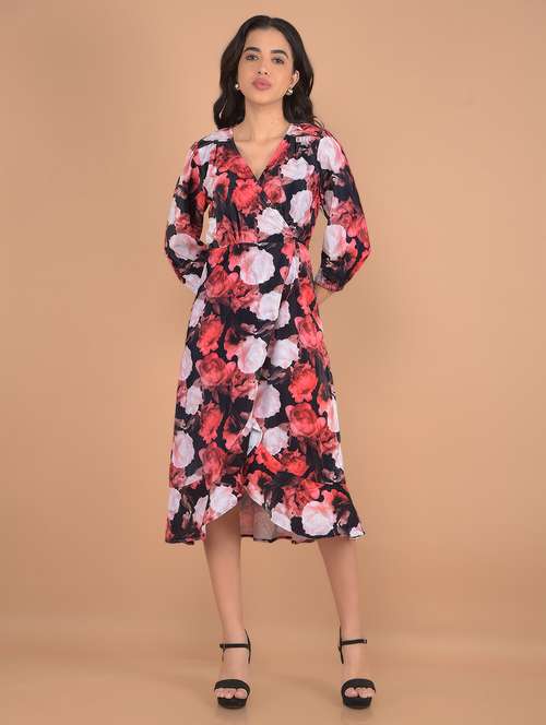 women floral printed overlap neck tiered dress - 21617367 -  Standard Image - 0