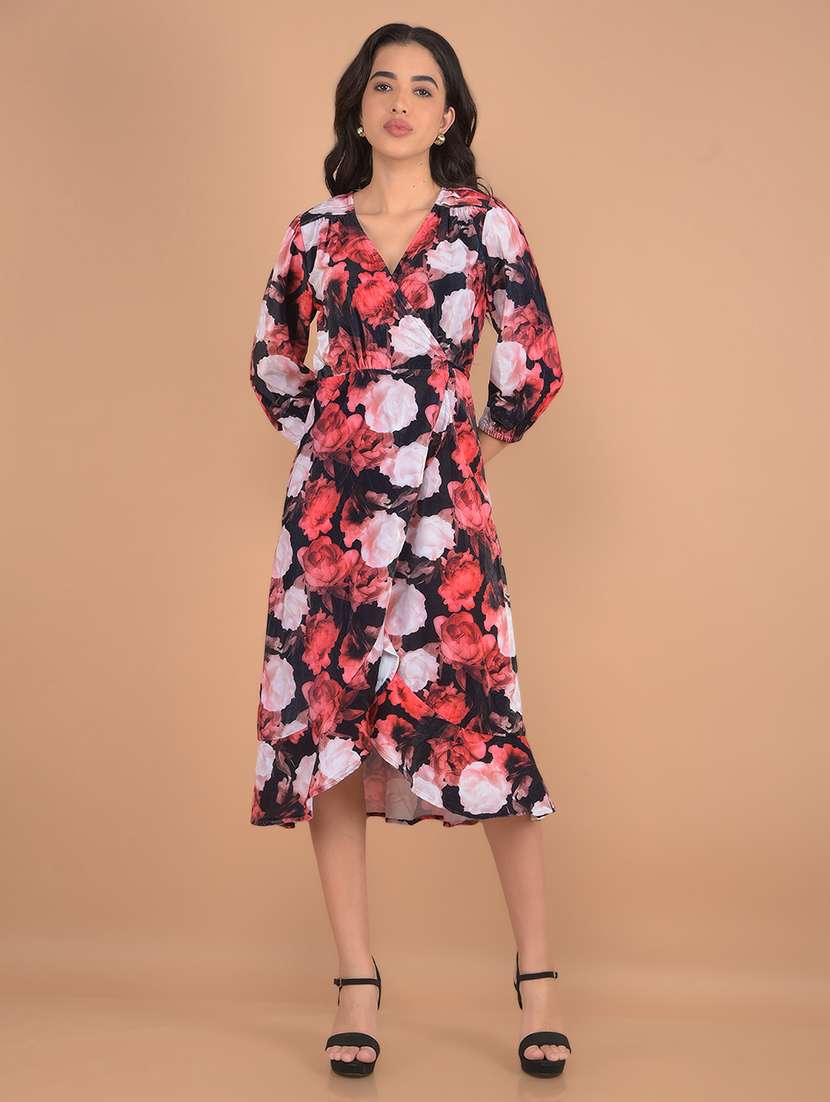 women floral printed overlap neck tiered dress - 21617367 -  Zoom Image - 0