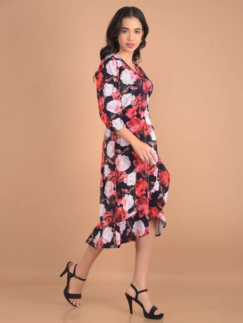 women floral printed overlap neck tiered dress - 21617367 - Standard Image - 2
